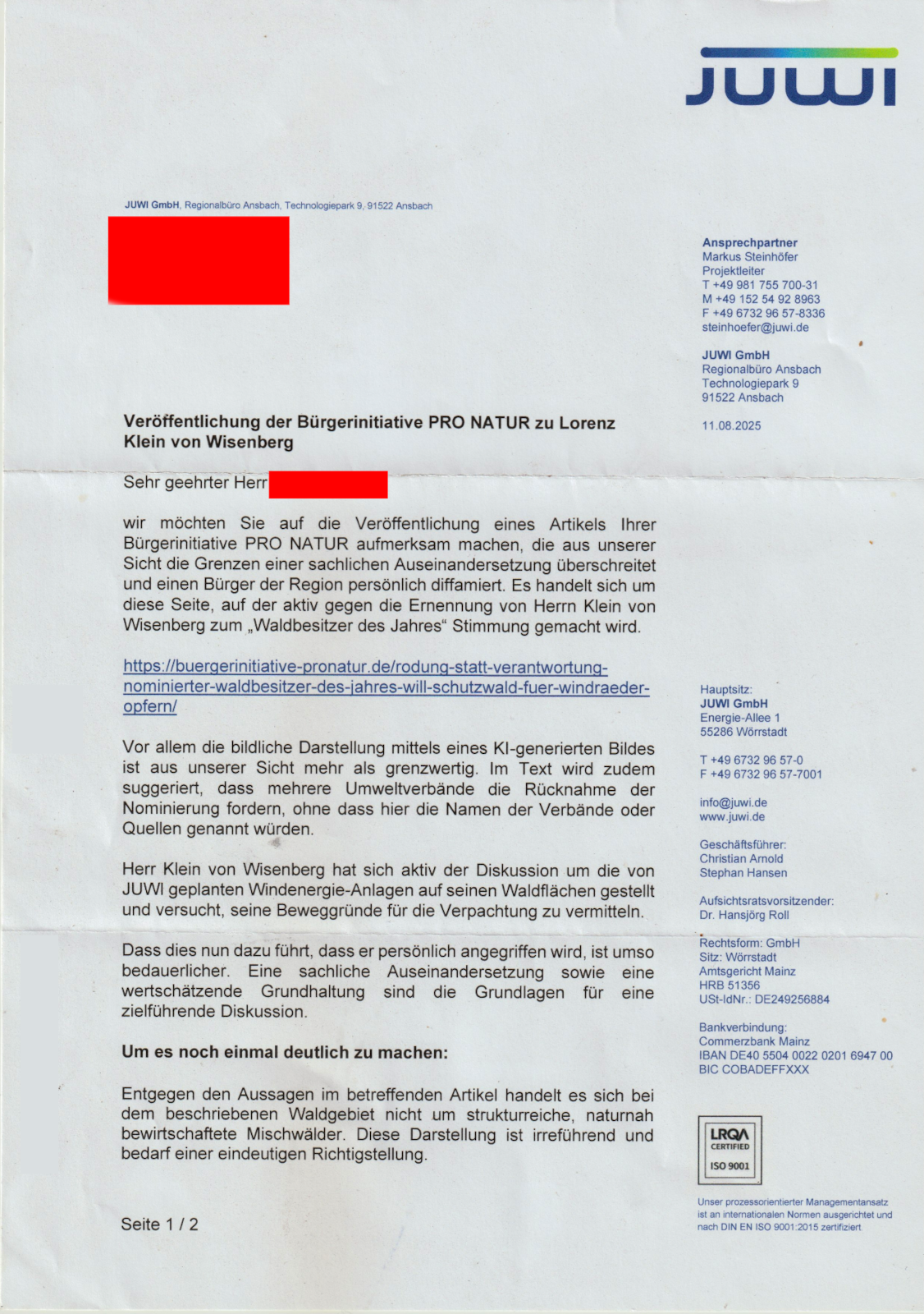 Brief juwi 1