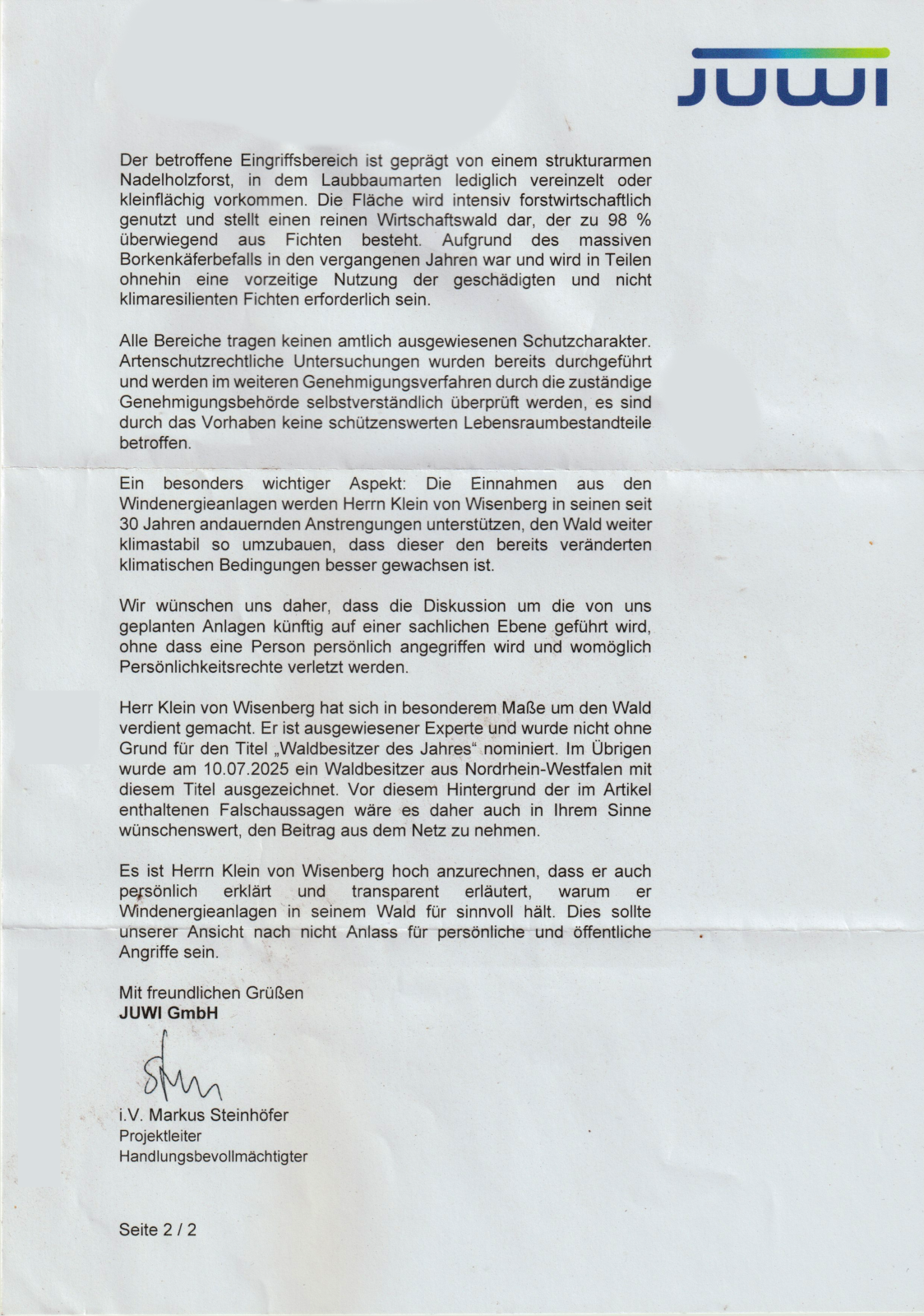 Brief juwi 2